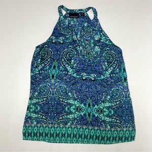 Cynthia Rowley Paisley Teal Blue Designer Tank Top Size Small EUC